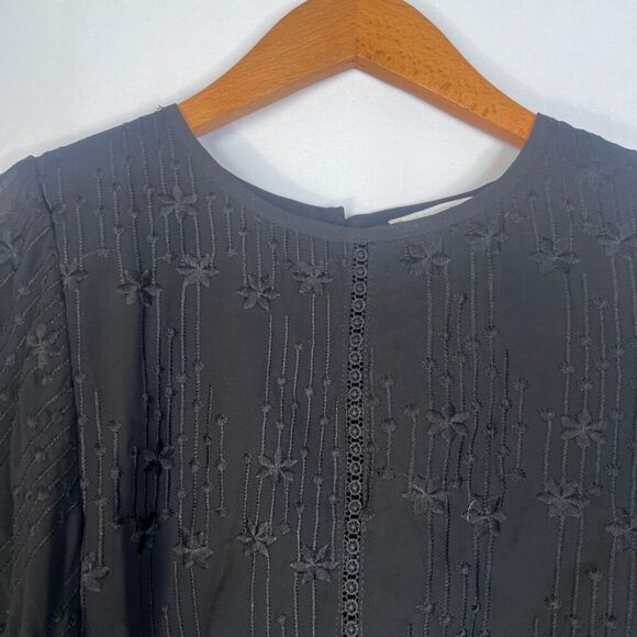 Suzanne Betro Weekends Black Floral Embroidered Tie Waist/Sleeve Blouse Sz Small - Picture 3 of 10